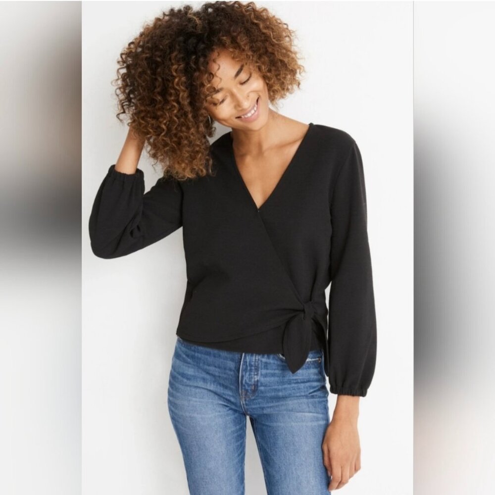 Madewell Texture and Thread Black Crepe Wrap Top Size S